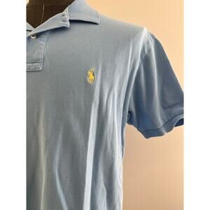 Polo Ralph Lauren 100% Pique Cotton Collared Shirt Baby Blue Size Large SG